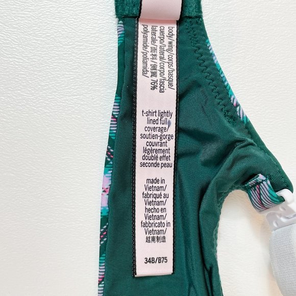 NWOT Victoria's Secret Bra 34B T-Shirt Lightly Lined Full Coverage Green Plaid - Picture 7 of 8